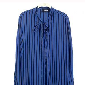 Reformation Eldridge blue stripe tie neck blouse S